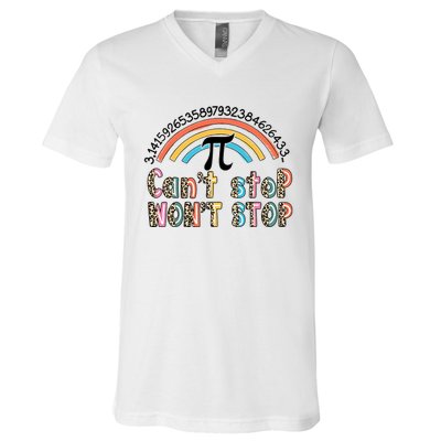 Can't Stop Pi Won't Stop Leopard Pi Day Math Lover V-Neck T-Shirt