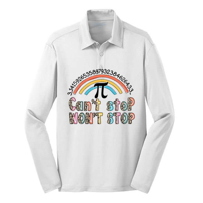 Can't Stop Pi Won't Stop Leopard Pi Day Math Lover Silk Touch Performance Long Sleeve Polo