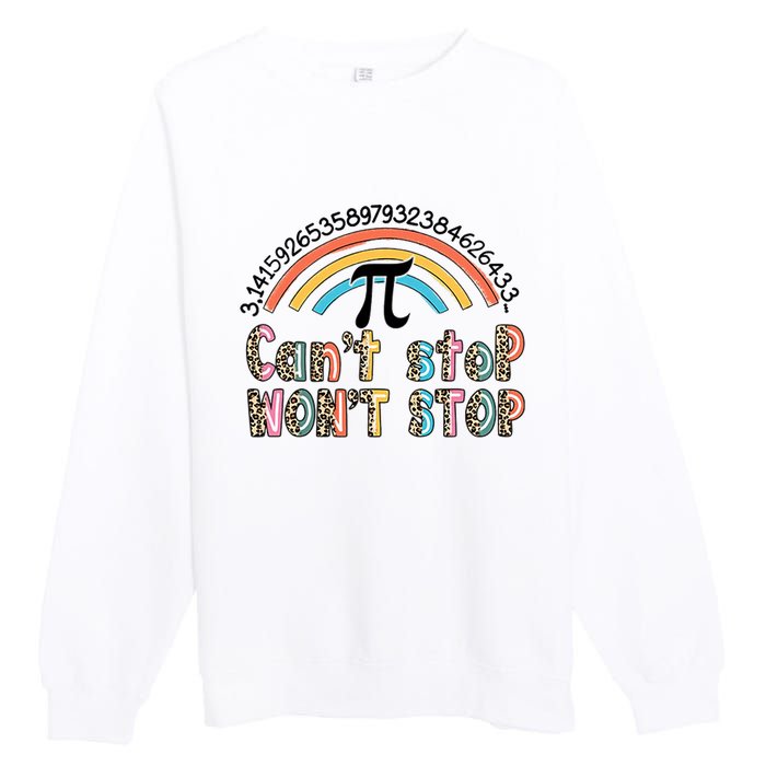 Can't Stop Pi Won't Stop Leopard Pi Day Math Lover Premium Crewneck Sweatshirt