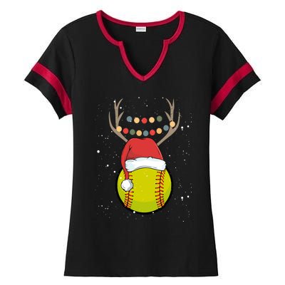 Christmas Softball Player Santa Claus Xmas Day Sport Gift Ladies Halftime Notch Neck Tee