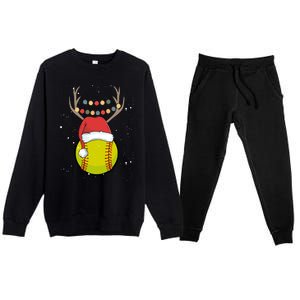 Christmas Softball Player Santa Claus Xmas Day Sport Gift Premium Crewneck Sweatsuit Set