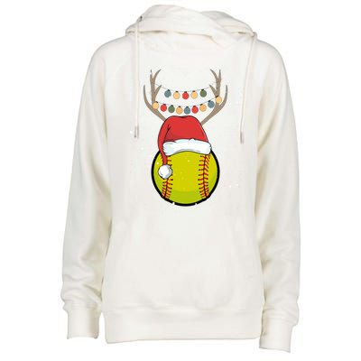 Christmas Softball Player Santa Claus Xmas Day Sport Gift Womens Funnel Neck Pullover Hood