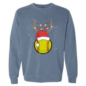 Christmas Softball Player Santa Claus Xmas Day Sport Gift Garment-Dyed Sweatshirt