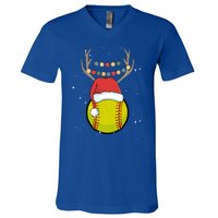 Christmas Softball Player Santa Claus Xmas Day Sport Gift V-Neck T-Shirt