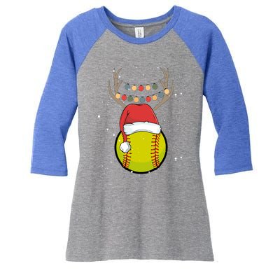 Christmas Softball Player Santa Claus Xmas Day Sport Gift Women's Tri-Blend 3/4-Sleeve Raglan Shirt