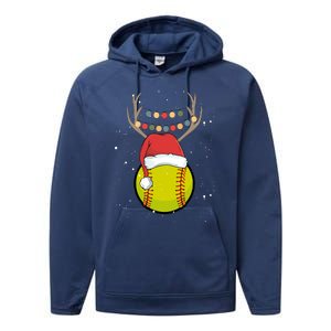 Christmas Softball Player Santa Claus Xmas Day Sport Gift Performance Fleece Hoodie