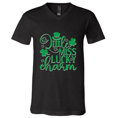 Cute St Patricks Day Little Miss Lucky Charm V-Neck T-Shirt