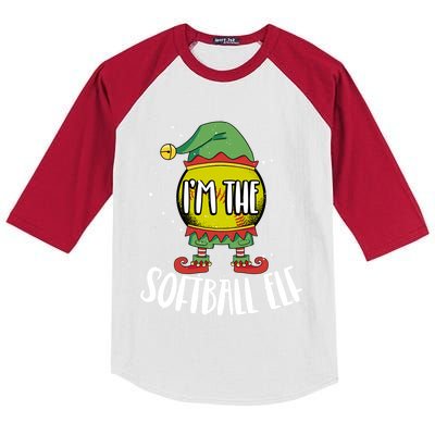 Christmas Softball Player Santa Claus Xmas Day Sport Cute Gift Kids Colorblock Raglan Jersey