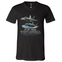 Carrier Strike Pair – F/A-18F & F-35C V-Neck T-Shirt