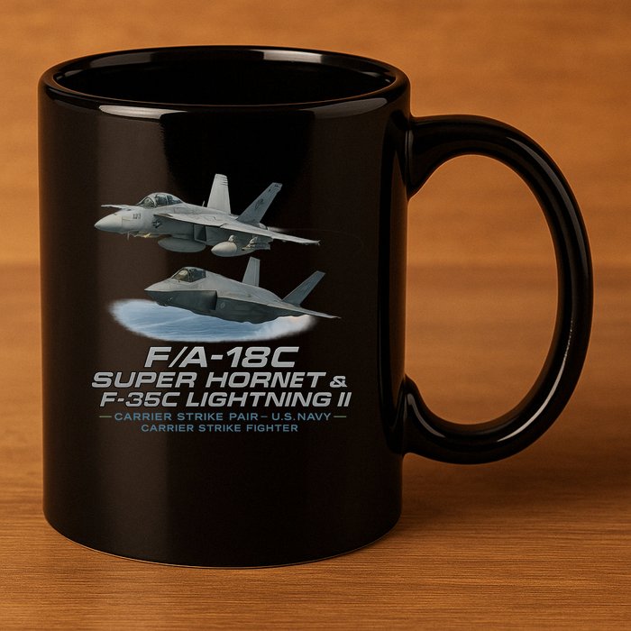 Carrier Strike Pair – F/A-18F & F-35C 11oz C Handle Ceramic Mug