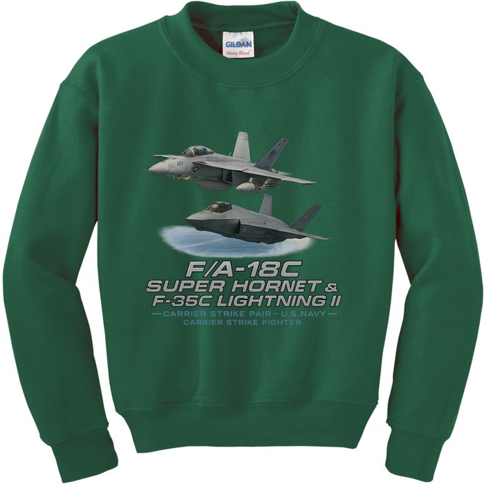 Carrier Strike Pair – F/A-18F & F-35C Kids Sweatshirt