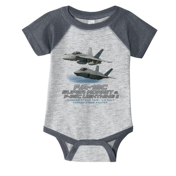 Carrier Strike Pair – F/A-18F & F-35C Infant Baby Jersey Bodysuit