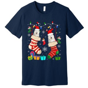 Christmas Socks Pajama Samoyed Dog Puppy Lover Premium T-Shirt