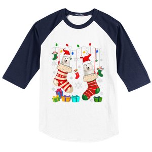 Christmas Socks Pajama Samoyed Dog Puppy Lover Baseball Sleeve Shirt