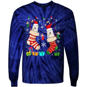 Christmas Socks Pajama Samoyed Dog Puppy Lover Tie-Dye Long Sleeve Shirt