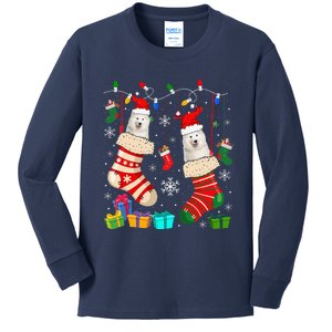 Christmas Socks Pajama Samoyed Dog Puppy Lover Kids Long Sleeve Shirt