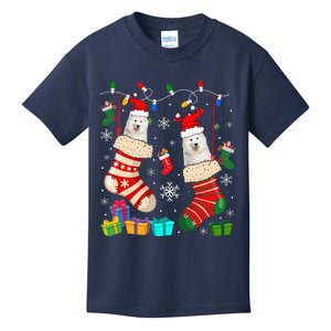 Christmas Socks Pajama Samoyed Dog Puppy Lover Kids T-Shirt