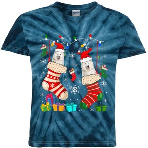 Christmas Socks Pajama Samoyed Dog Puppy Lover Kids Tie-Dye T-Shirt