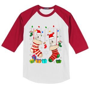 Christmas Socks Pajama Samoyed Dog Puppy Lover Kids Colorblock Raglan Jersey