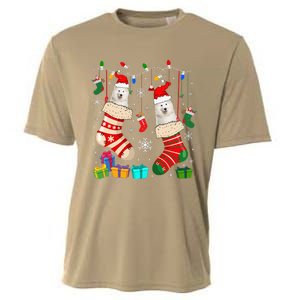 Christmas Socks Pajama Samoyed Dog Puppy Lover Cooling Performance Crew T-Shirt