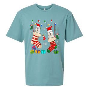 Christmas Socks Pajama Samoyed Dog Puppy Lover Sueded Cloud Jersey T-Shirt