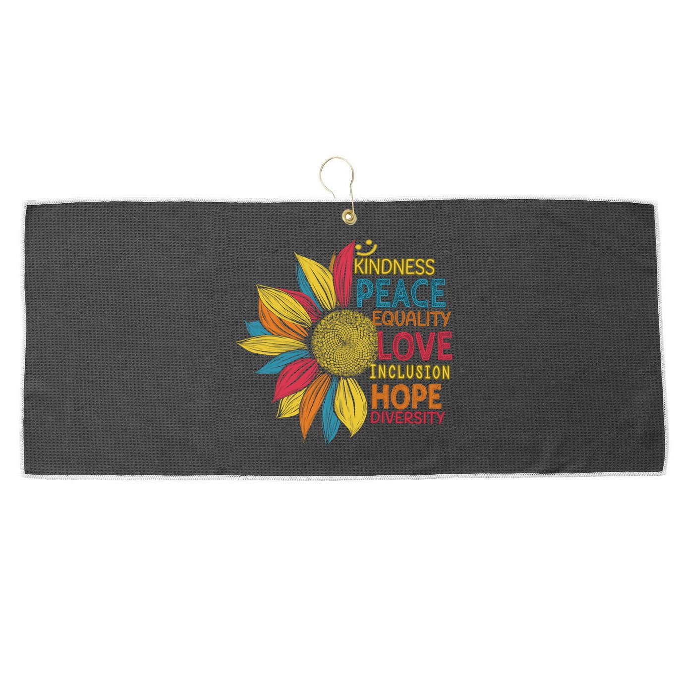 Colorful Sunflower Peace Love Inclusion Equality Diversity Gift Large Microfiber Waffle Golf Towel