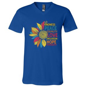 Colorful Sunflower Peace Love Inclusion Equality Diversity Gift V-Neck T-Shirt