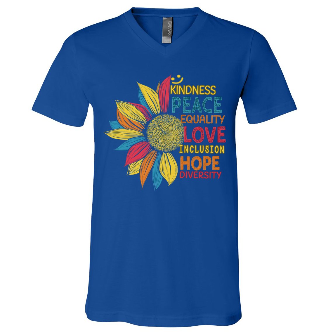 Colorful Sunflower Peace Love Inclusion Equality Diversity Gift V-Neck T-Shirt