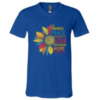 Colorful Sunflower Peace Love Inclusion Equality Diversity Gift V-Neck T-Shirt