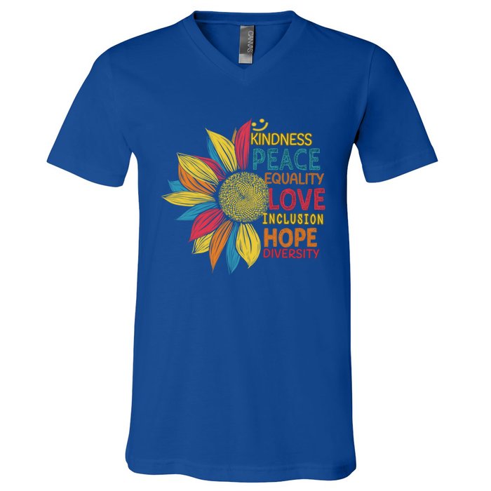 Colorful Sunflower Peace Love Inclusion Equality Diversity Gift V-Neck T-Shirt