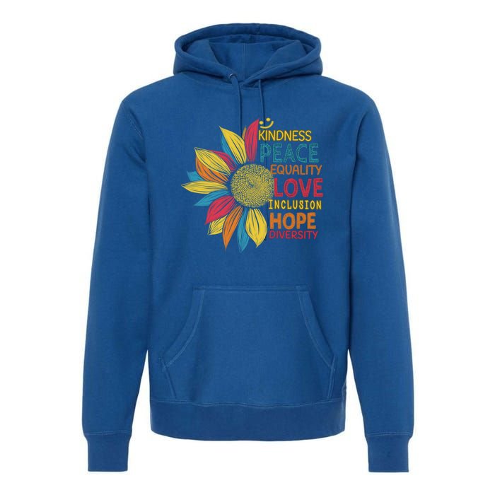 Colorful Sunflower Peace Love Inclusion Equality Diversity Gift Premium Hoodie