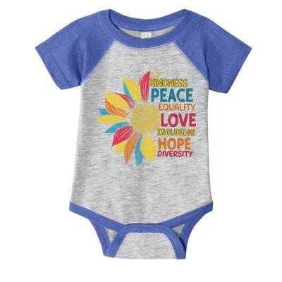 Colorful Sunflower Peace Love Inclusion Equality Diversity Gift Infant Baby Jersey Bodysuit