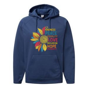 Colorful Sunflower Peace Love Inclusion Equality Diversity Gift Performance Fleece Hoodie