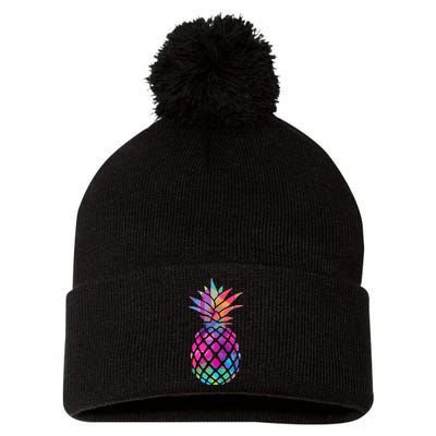 Colorful Simple Pineapple Pom Pom 12in Knit Beanie