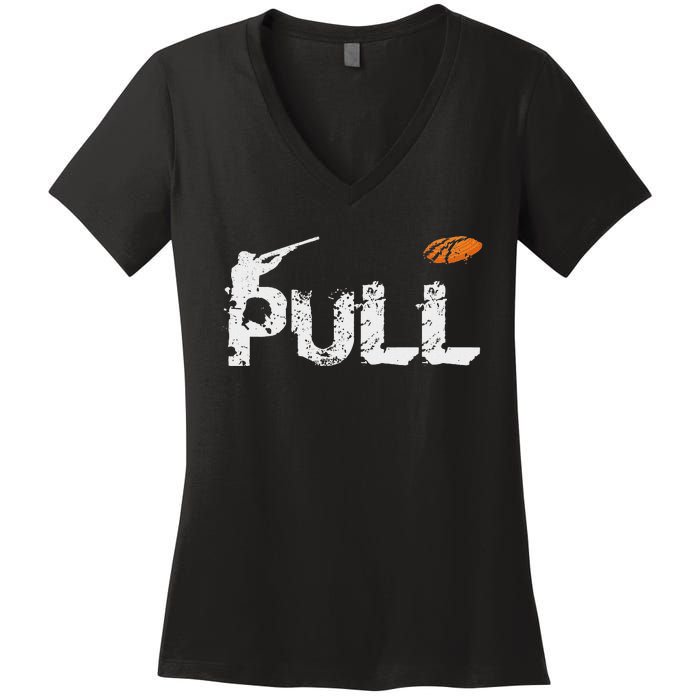 Clay Skeet Pigeon Shooting Pull Clay Bird Hunter Sports Women's V-Neck T-Shirt