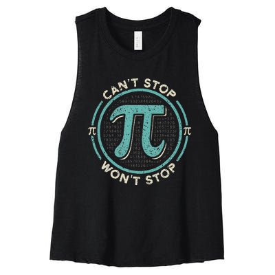 Can't Stop Pi Won't Stop Math Pi Day Funny Maths Club Women's Racerback Cropped Tank