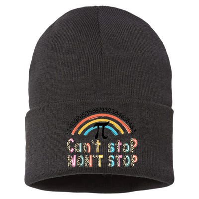 Can't Stop Pi Won't Stop Leopard Pi Day Math Lover Sustainable Knit Beanie
