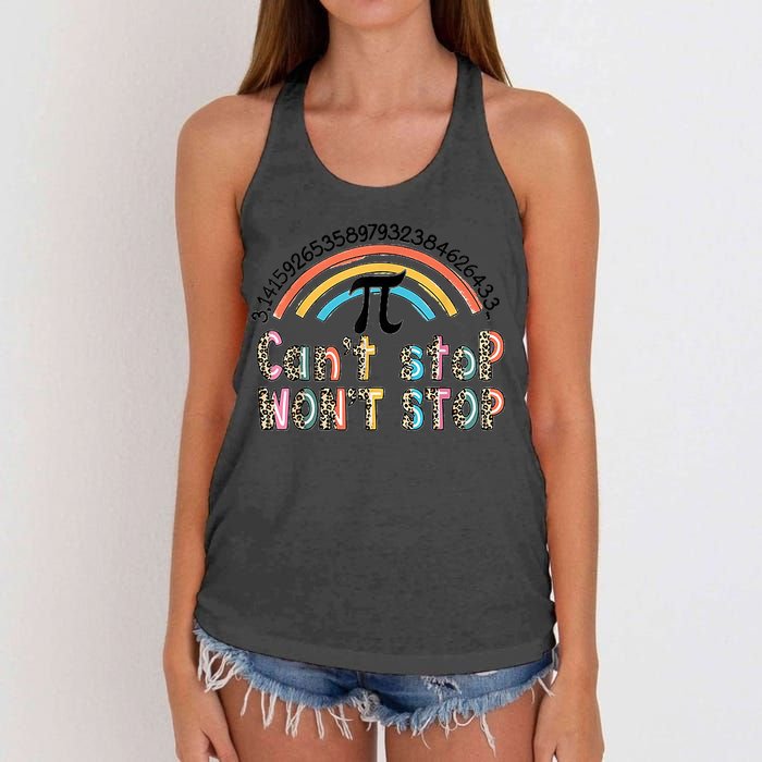 Can't Stop Pi Won't Stop Leopard Pi Day Math Lover Women's Knotted Racerback Tank