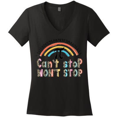 Can't Stop Pi Won't Stop Leopard Pi Day Math Lover Women's V-Neck T-Shirt