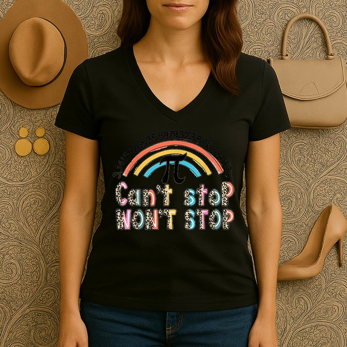 Can't Stop Pi Won't Stop Leopard Pi Day Math Lover Women's V-Neck T-Shirt