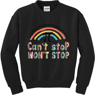 Can't Stop Pi Won't Stop Leopard Pi Day Math Lover Kids Sweatshirt