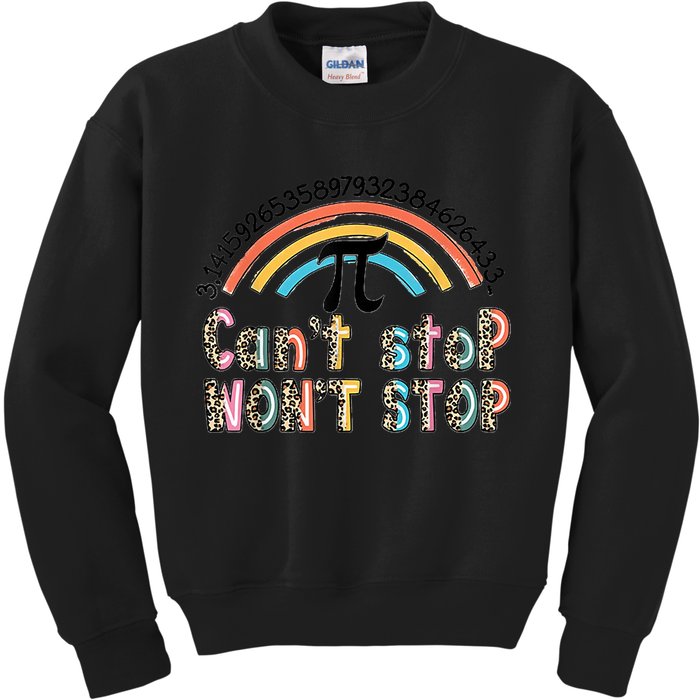 Can't Stop Pi Won't Stop Leopard Pi Day Math Lover Kids Sweatshirt