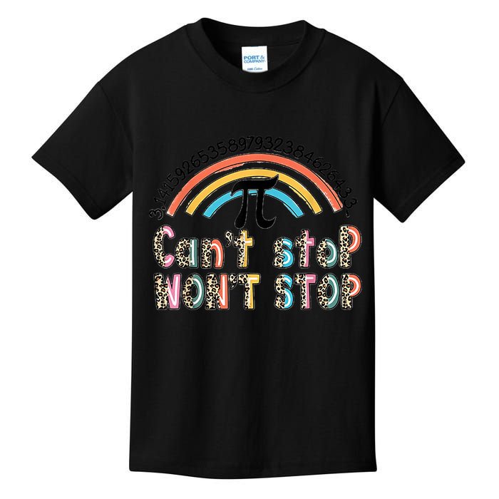 Can't Stop Pi Won't Stop Leopard Pi Day Math Lover Kids T-Shirt