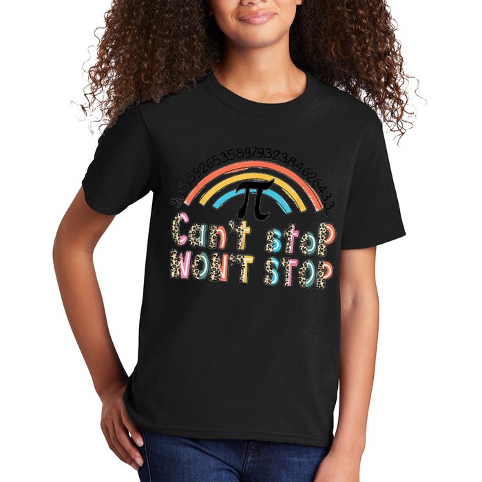 Can't Stop Pi Won't Stop Leopard Pi Day Math Lover Kids T-Shirt