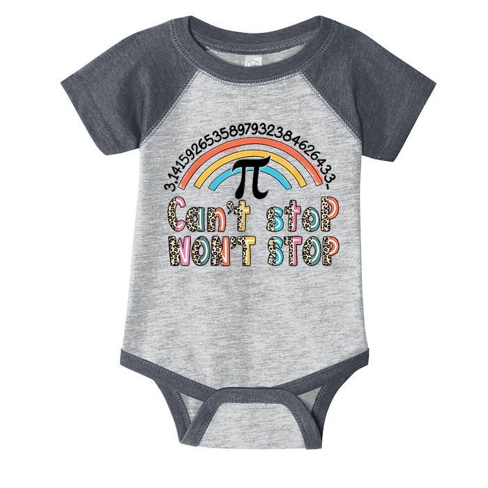 Can't Stop Pi Won't Stop Leopard Pi Day Math Lover Infant Baby Jersey Bodysuit