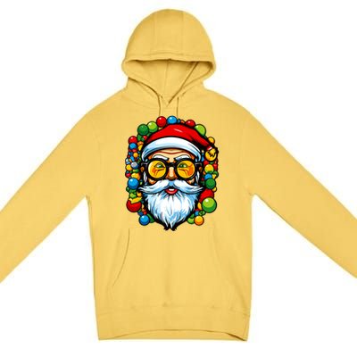 Cool Santa Pop Art Portrait Colorful Christmas Head Gift Premium Pullover Hoodie