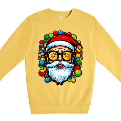 Cool Santa Pop Art Portrait Colorful Christmas Head Gift Premium Crewneck Sweatshirt