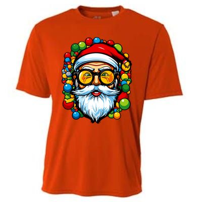 Cool Santa Pop Art Portrait Colorful Christmas Head Gift Cooling Performance Crew T-Shirt