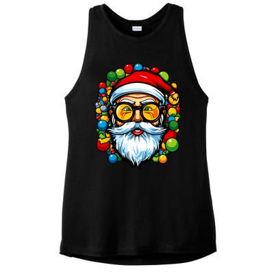 Cool Santa Pop Art Portrait Colorful Christmas Head Gift Ladies PosiCharge Tri-Blend Wicking Tank