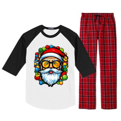 Cool Santa Pop Art Portrait Colorful Christmas Head Gift Raglan Sleeve Pajama Set